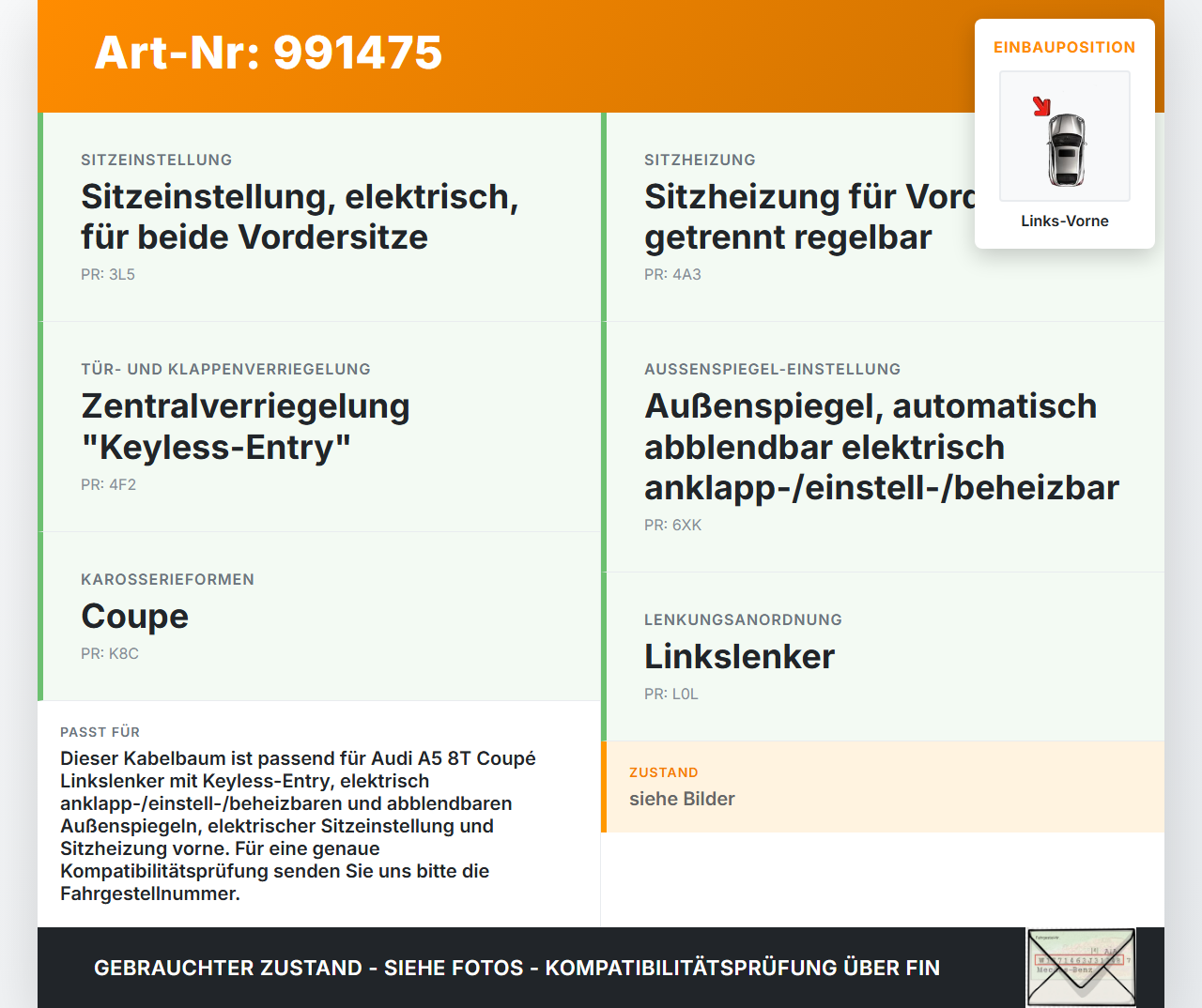 Audi A5 8T QU 07-12 Coupe Kabelbaum Tür und Fensterheber Links Vorne Audi A5 8T QU 07-12 22.10.2007 8T0971029J... Vorschau 3