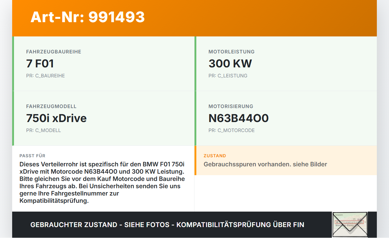 BMW F01 750iX 08-12 4,4i 300KW Verteilerrohr für Hochdruck Verteiler BMW F01 750iX 08-12 09.06.2011 gebraucht Vorschau 3
