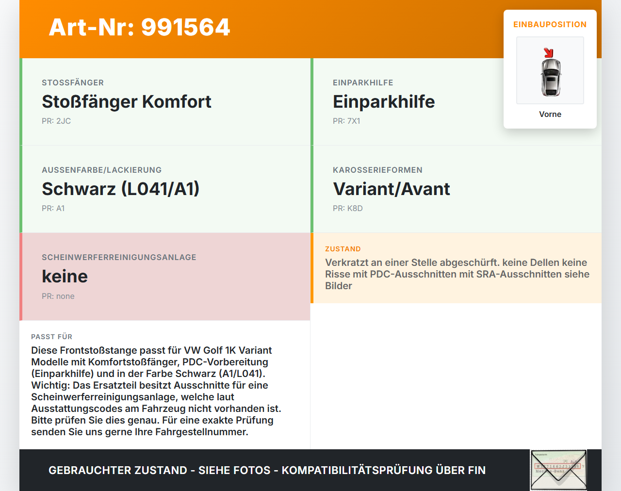 VW Golf 1K Variant 07-09 Stoßstange Stoßfänger Frontschürze Vorne L041 VW Golf 1K Variant 07-09 01.12.2008... Vorschau 3