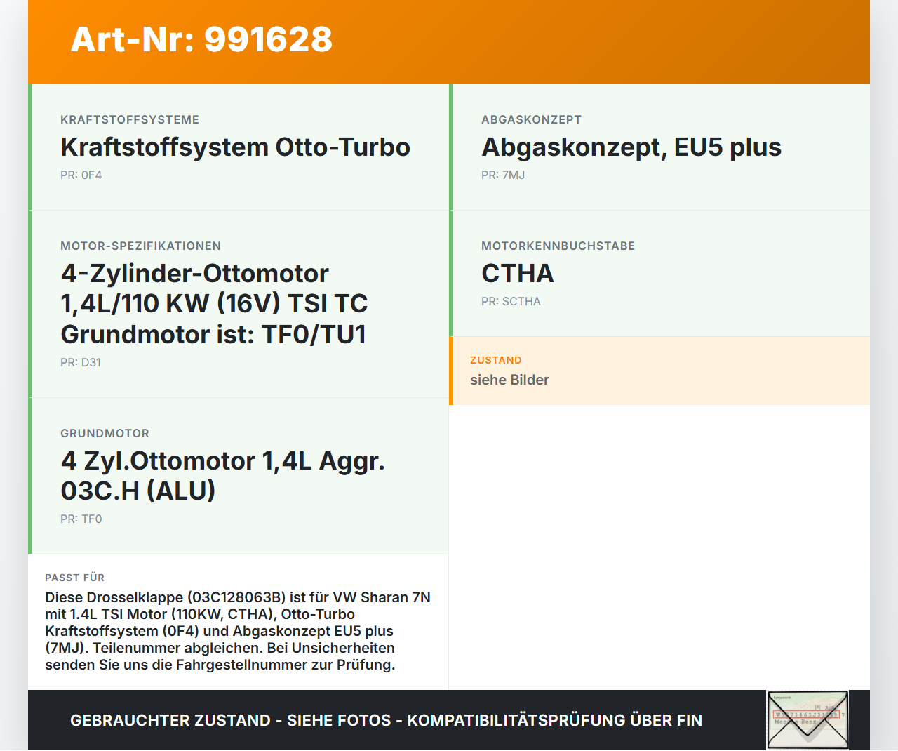 VW Sharan 7N II 10-15 TSI 1,4 110KW CTHA Drosselklappe VW Sharan 7N II 10-15 20.04.2014 03C128063B 03C128063BV100... Vorschau 3