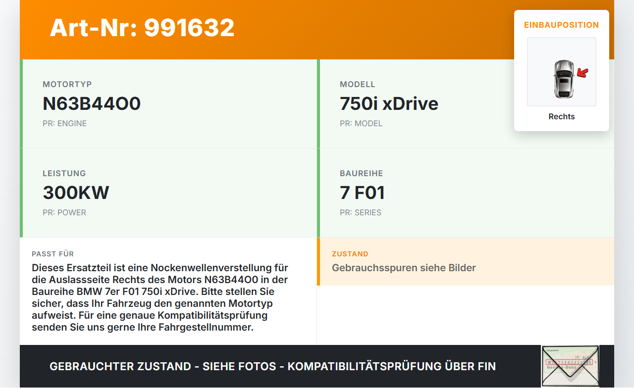 BMW F01 750iX 08-12 4,4i 300KW N63B44O0 Nockenwellenverstellung Verstellung für Nockenwelle Rechts Auslass BMW F01... Vorschau 3