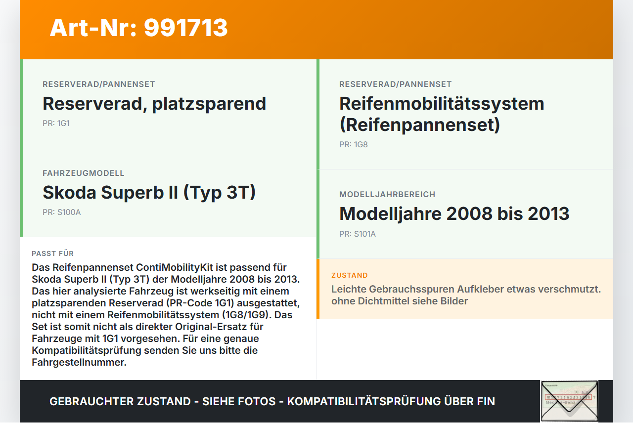 Skoda Superb II 3T 08-13 Reifenpannenset ContiMobilityKit Kompressor Set Skoda Superb II 3T 08-13 18.02.2011... Vorschau 3