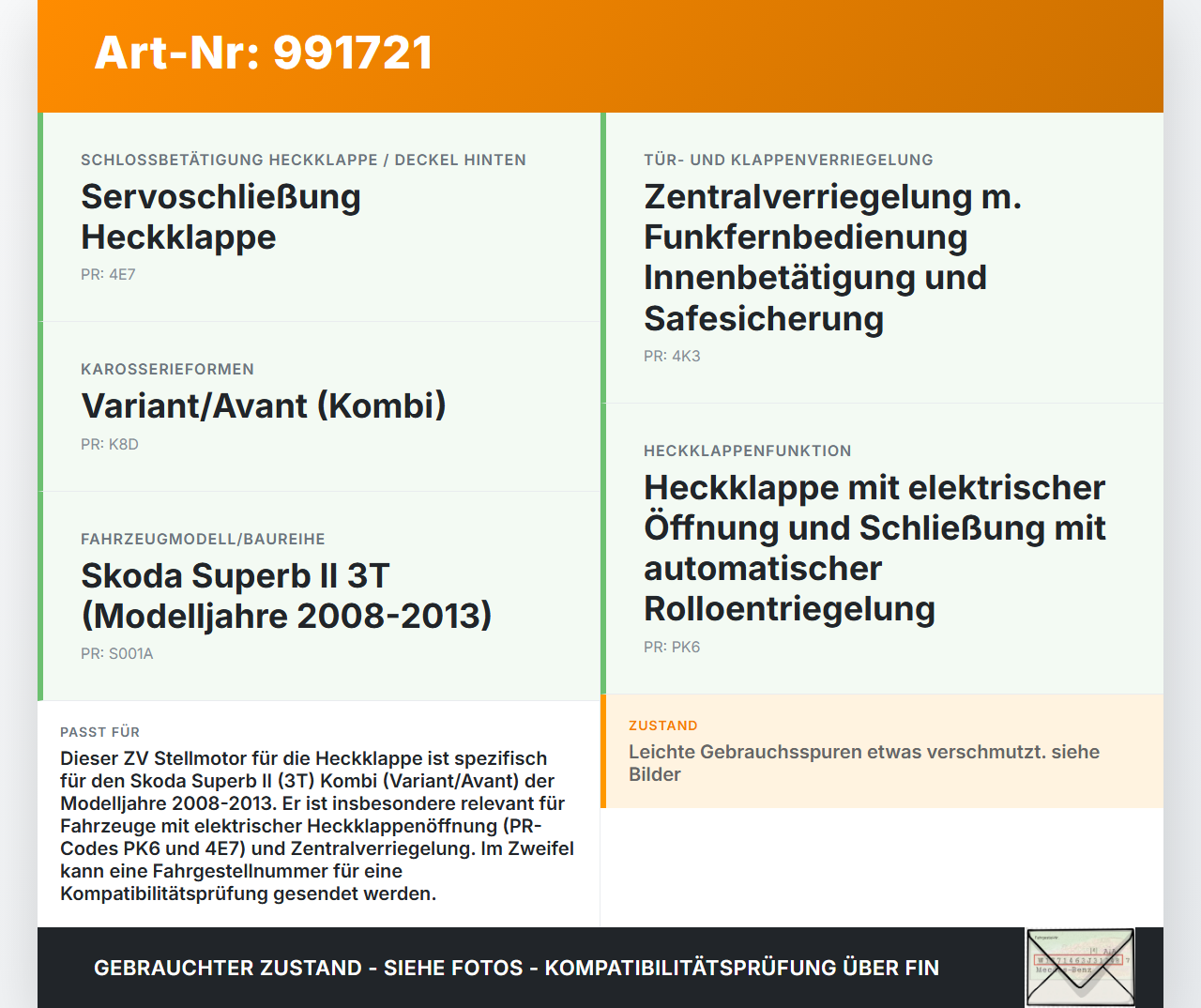 Skoda Superb II 3T 08-13 Kombi ZV Stellmotor für Heckklappe Heckklappenschloss Skoda Superb II 3T 08-13 18.02.2011... Vorschau 3