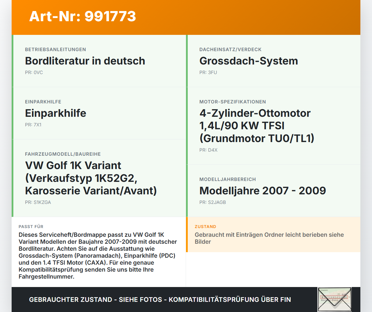 VW Golf 1K Variant 07-09 Serviceheft Betriebsanleitung Anleitung Bordmappe VW Golf 1K Variant 07-09 01.12.2008... Vorschau 3