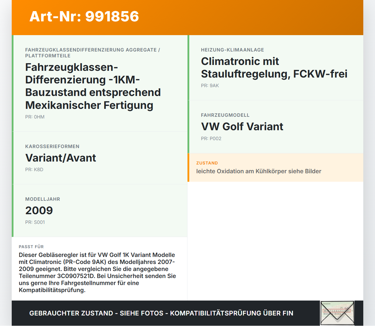 VW Golf 1K Variant 07-09 Vorwiderstand Heizung Widerstand Gebläseregler VW Golf 1K Variant 07-09 01.12.2008... Vorschau 3