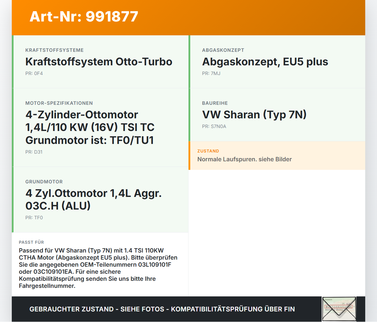 VW Sharan 7N II 10-15 TSI 1,4 110KW CTHA Nockenwelle Auslass VW Sharan 7N II 10-15 20.04.2014 03L109101F... Vorschau 3