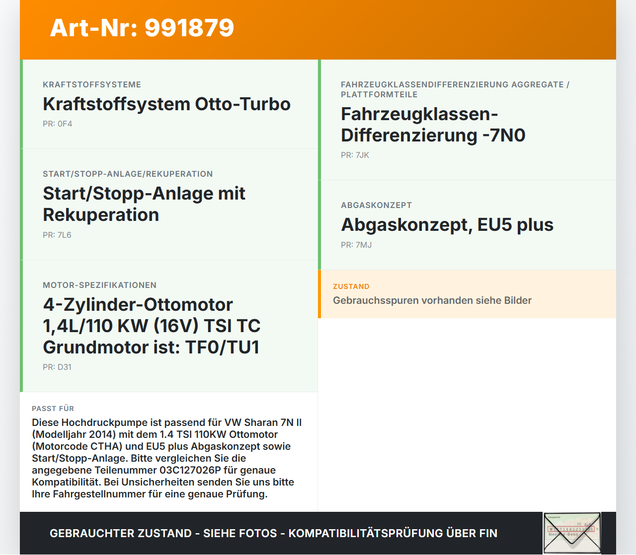 VW Sharan 7N II 10-15 TSI 1,4 110KW Einspritzpumpe Hochdruckpumpe VW Sharan 7N II 10-15 20.04.2014 03C127026P... Vorschau 3