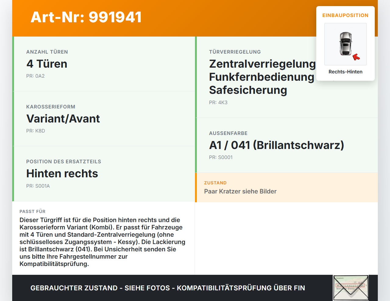 VW Golf 1K Variant 07-09 Kombi Türgriff Griff aussen Rechts Hinten L041 VW Golf 1K Variant 07-09 01.12.2008... Vorschau 3