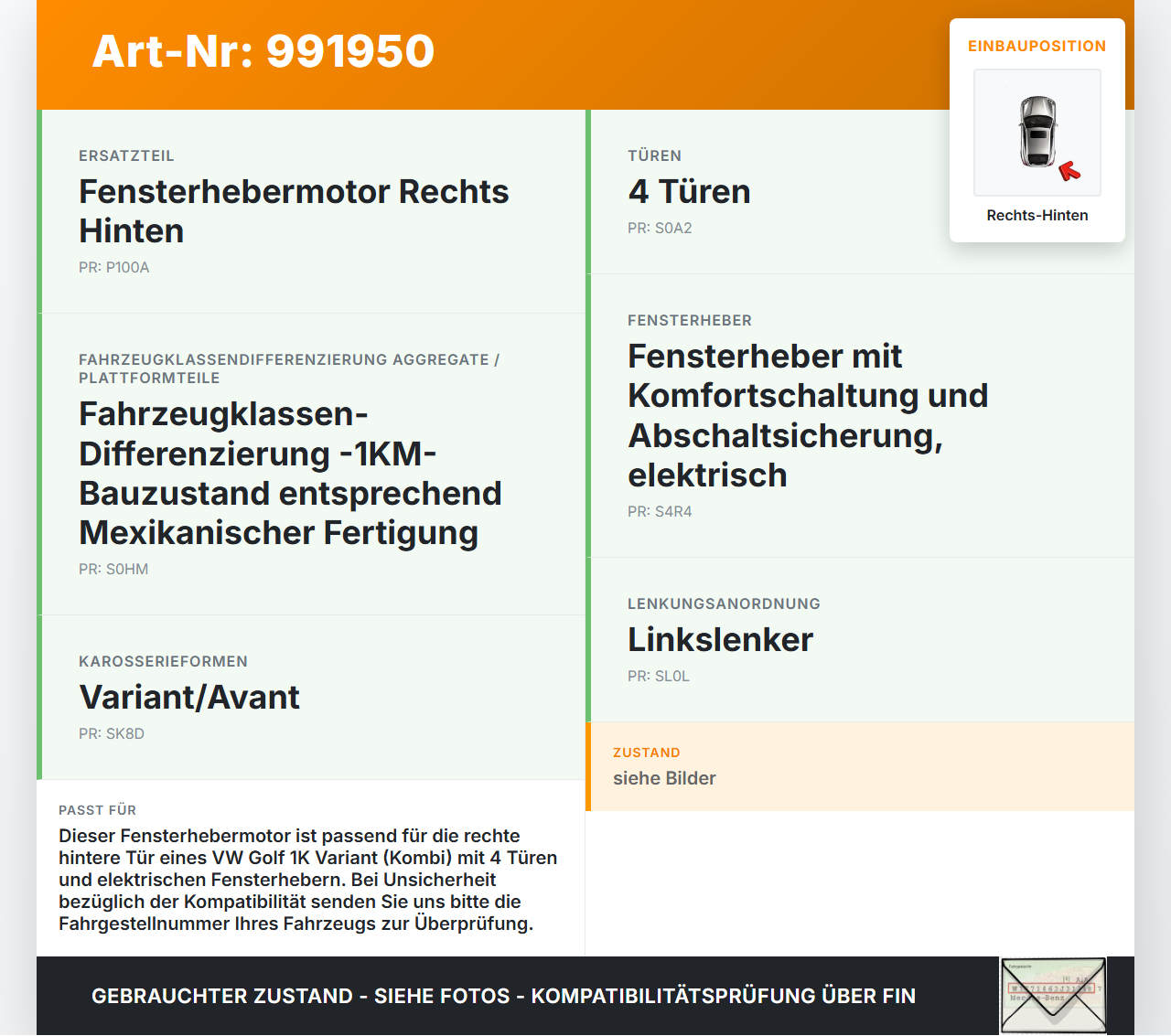 VW Golf 1K Variant 07-09 Kombi Fensterhebermotor Rechts Hinten VW Golf 1K Variant 07-09 01.12.2008 1K0959704AG... Vorschau 3