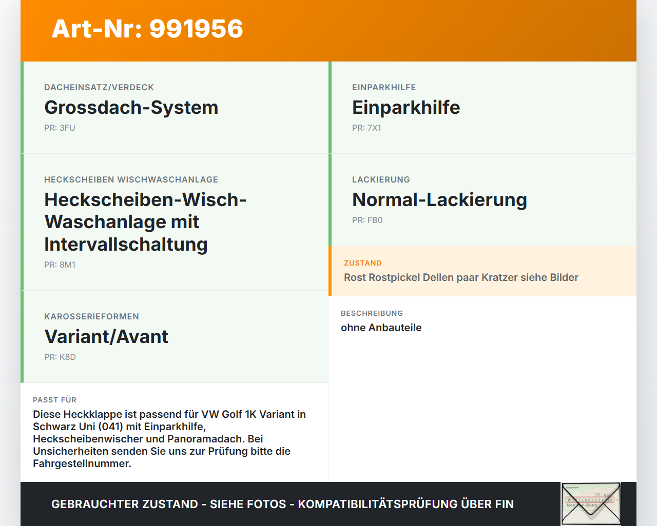 VW Golf 1K Variant 07-09 Kombi Heckklappe Kofferraumdeckel L041 VW Golf 1K Variant 07-09 01.12.2008 3T9827025A... Vorschau 3