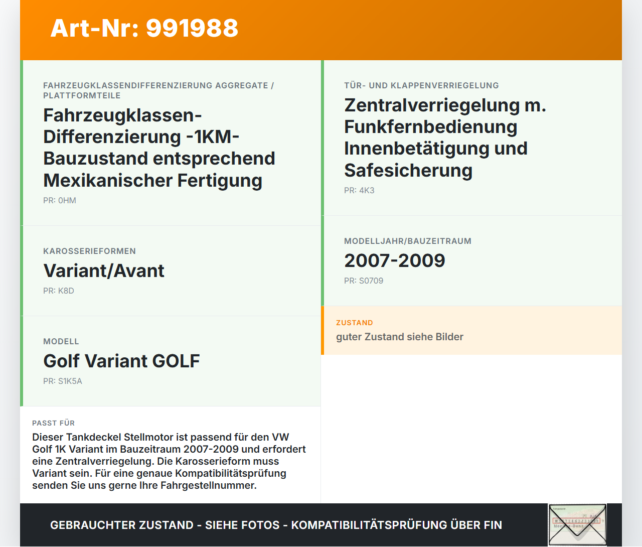 VW Golf 1K Variant 07-09 Tankdeckel Stellmotor Tankklappenmotor VW Golf 1K Variant 07-09 01.12.2008 5N0810773D gebraucht Vorschau 3