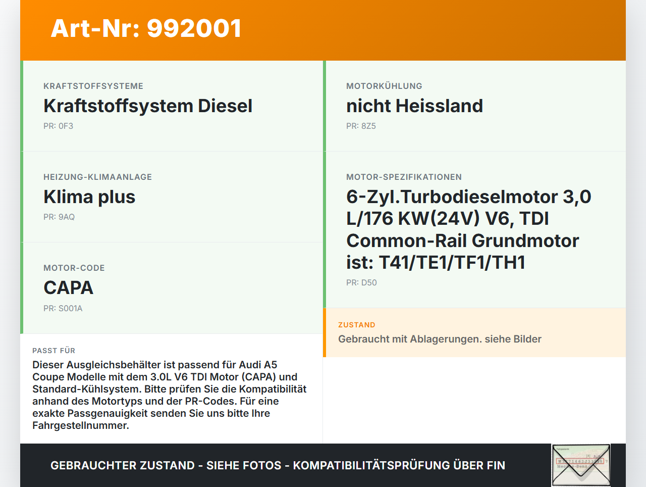 Audi A5 8T QU 07-12 TDI 2,7 191KW Ausgleichsbehälter f. Kühlmittel Audi A5 8T QU 07-12 22.10.2007 8K0121405E gebraucht Vorschau 3