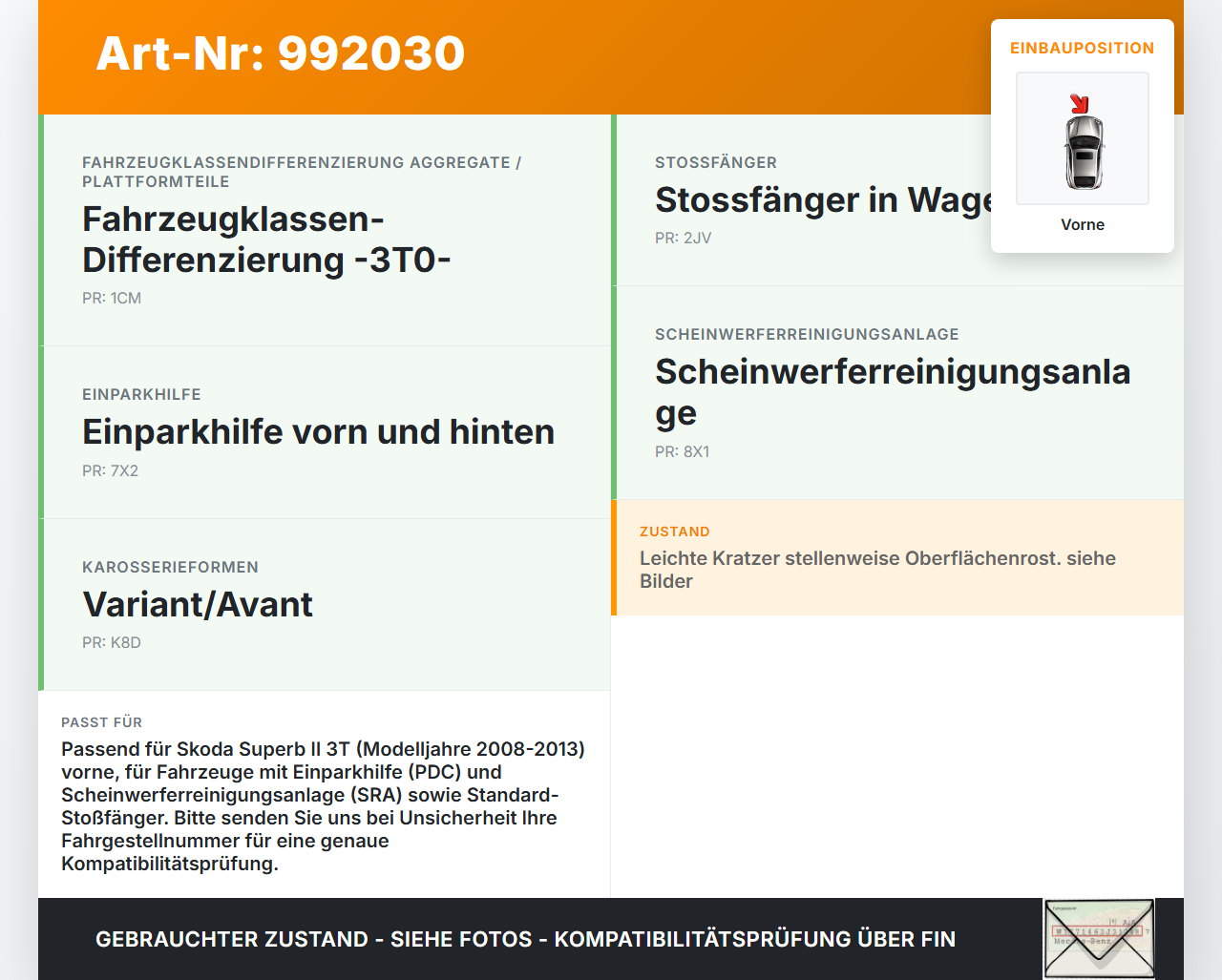 Skoda Superb II 3T 08-13 Stoßstangenträger Stoßfängerträger Querträger Vorne Skoda Superb II 3T 08-13 18.02.2011... Vorschau 3