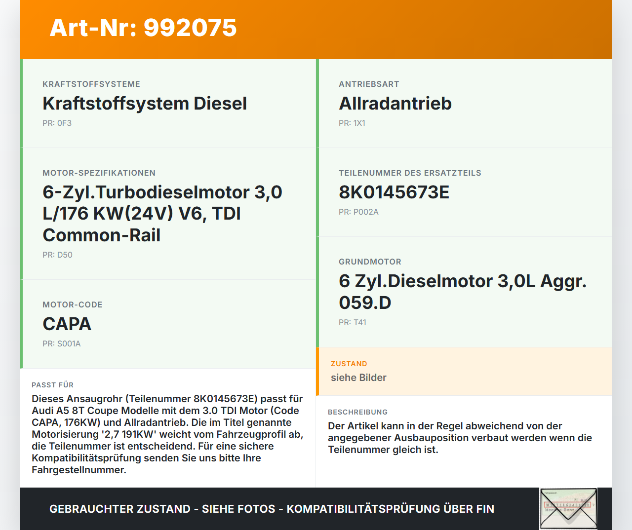 Audi A5 8T QU 07-12 TDI 2,7 191KW Ansaugrohr Ladeluftschlauch Luftschlauch Pos.1 Audi A5 8T QU 07-12 22.10.2007... Vorschau 3