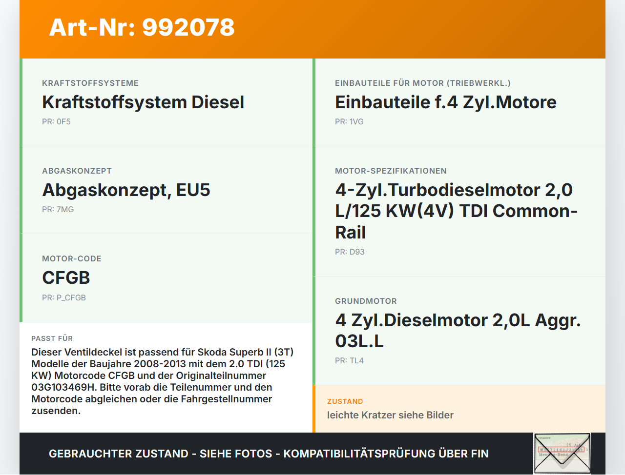 Skoda Superb II 3T 08-13 2.0 125KW CFGB Ventildeckel Zylinderkopfhaube Skoda Superb II 3T 08-13 18.02.2011... Vorschau 3