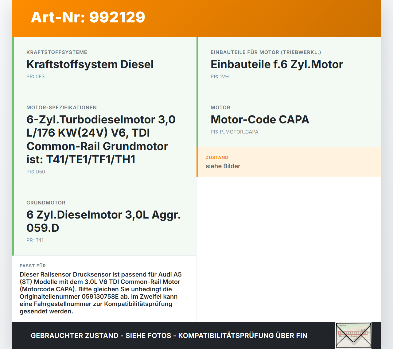 Audi A5 8T QU 07-12 TDI 2,7 191KW Railsensor Drucksensor Kraftstoffdrucksensor Audi A5 8T QU 07-12 22.10.2007... Vorschau 3