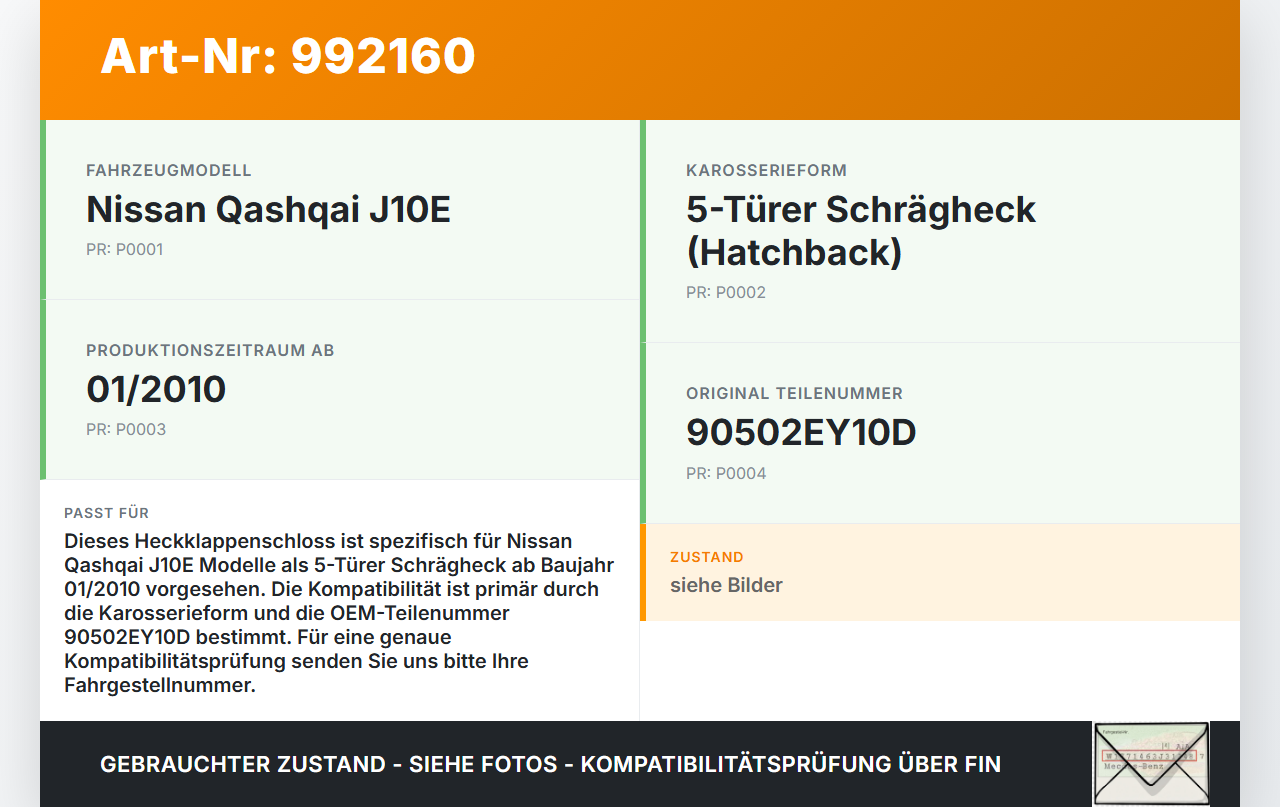 Nissan Qashqai J10 10-13 +0 Schloss f. Heckklappe Heckklappenschloss Verriegelung Nissan Qashqai J10 10-13... Vorschau 3