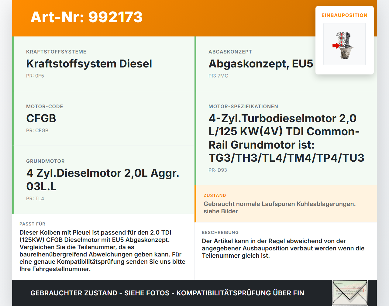 Skoda Superb II 3T 08-13 2.0 125KW CFGB Kolben mit Pleuel A Motor Kolbenstange Skoda Superb II 3T 08-13 18.02.2011... Vorschau 3