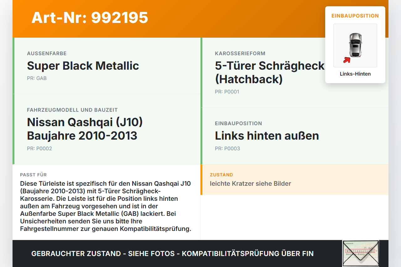Nissan Qashqai J10 10-13 +0 Türleiste Links Hinten Aussen Beplankung GAB Nissan Qashqai J10 10-13 01.01.2010... Vorschau 3