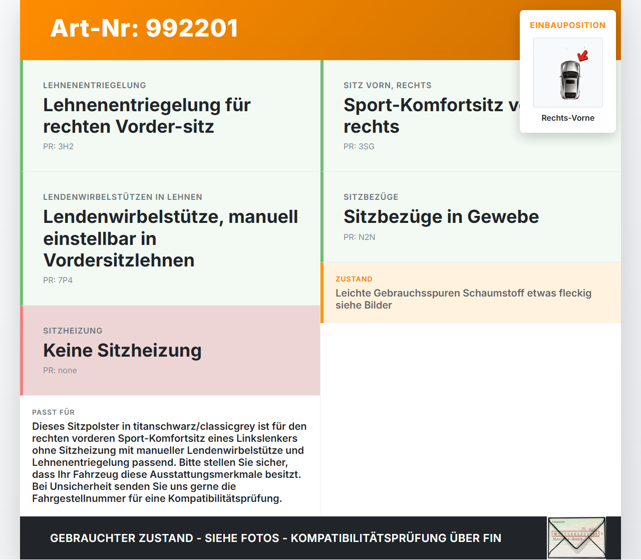 VW Tiguan I 5N 07-11 Sitzbezug Sitzpolster für Beifahrersitz Rechts Vorne titanschwarz/classicgrey VW Tiguan I 5N... Vorschau 3