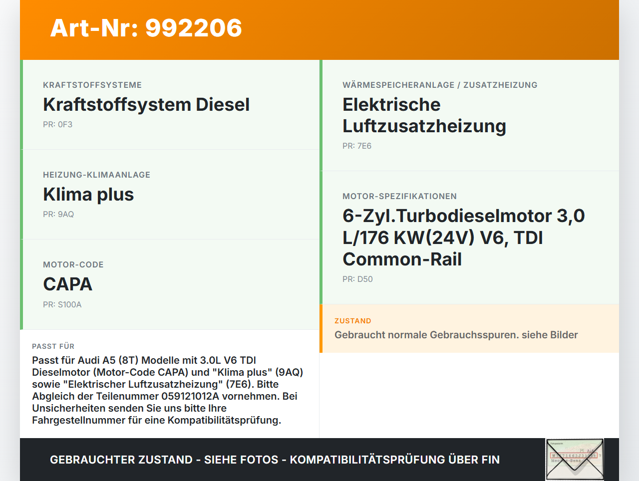 Audi A5 8T QU 07-12 TDI 2,7 191KW Umwelzpumpe Heizung Pumpe Audi A5 8T QU 07-12 22.10.2007 059121012A 7.01713.06.0... Vorschau 3