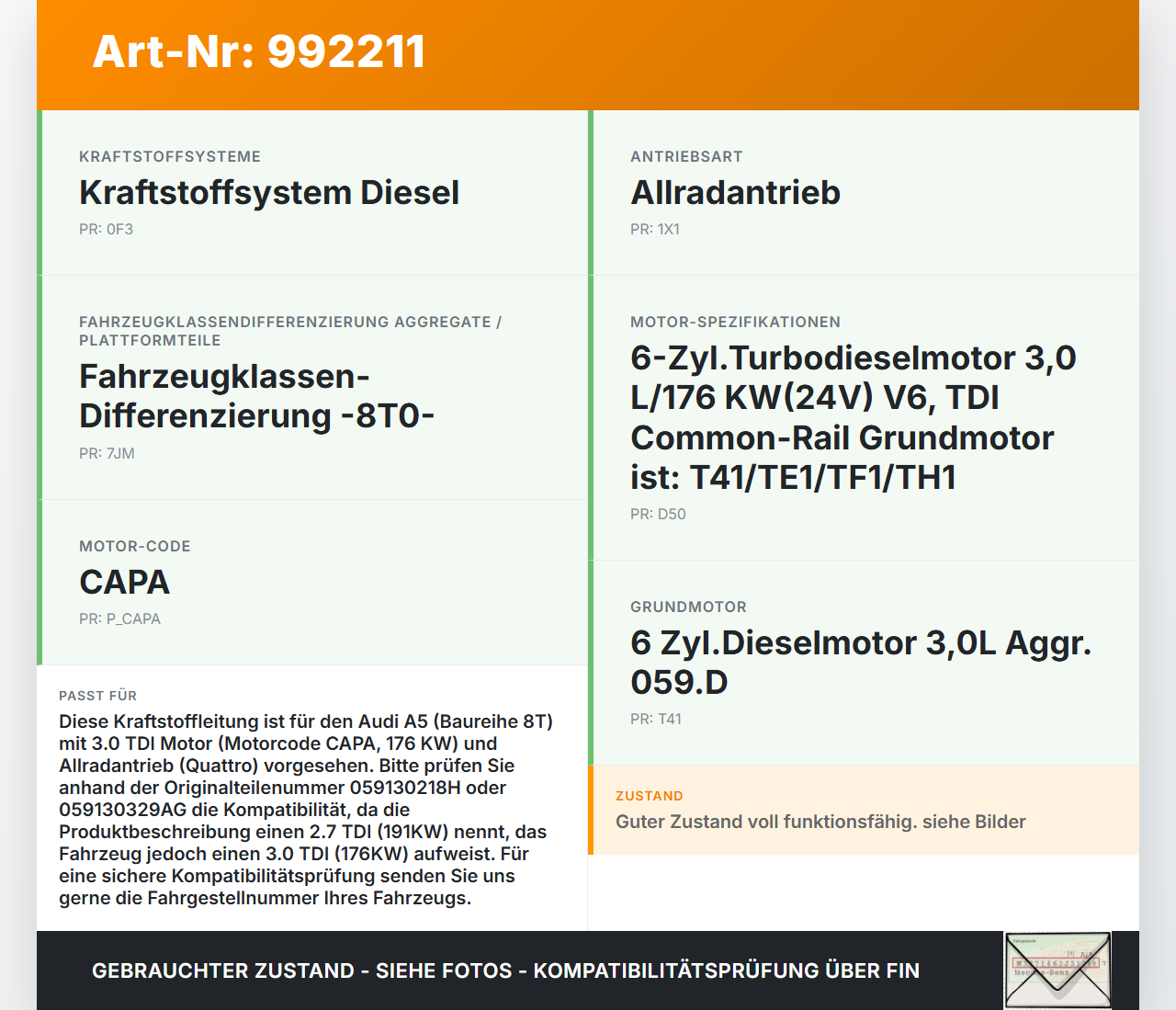 Audi A5 8T QU 07-12 TDI 2,7 191KW Kraftstoffleitung Kraftstoffschlauch Rücklauf Audi A5 8T QU 07-12 22.10.2007... Vorschau 3