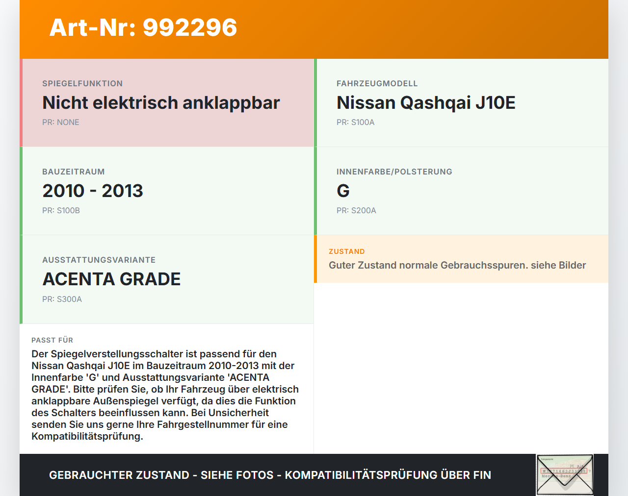 Nissan Qashqai J10 10-13 Spiegelverstellung Aussenspiegel Schalter Nissan Qashqai J10 10-13 01.01.2010 25570JD01B... Vorschau 3