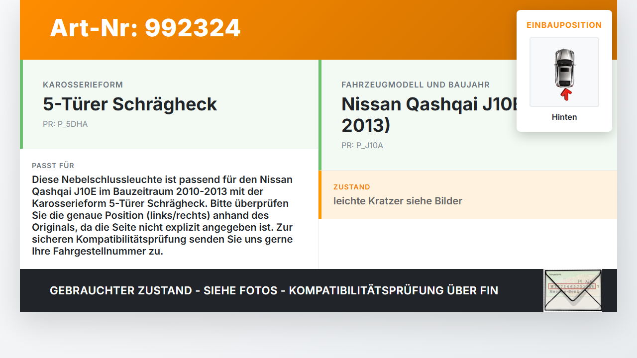 Nissan Qashqai J10 10-13 Nebelschlussleuchte Hinten Nissan Qashqai J10 10-13 01.01.2010 26580JD00B gebraucht Vorschau 3
