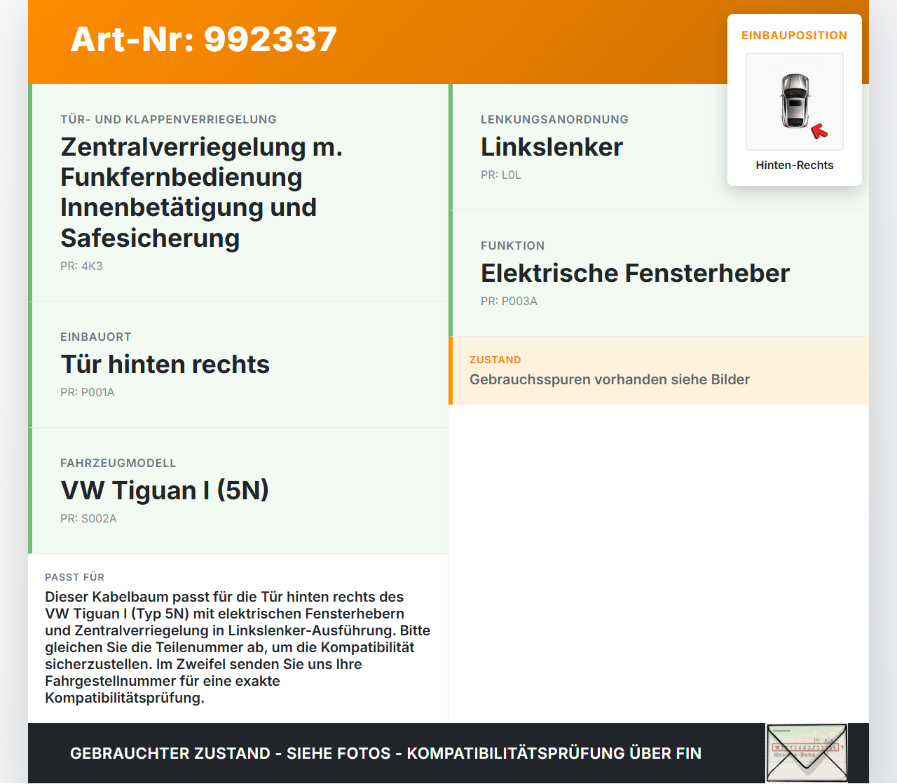VW Tiguan I 5N 07-11 Kabelbaum Leitungssatz für Tür und Fensterheber Hinten Rechts VW Tiguan I 5N 07-11 17.06.2010... Vorschau 3