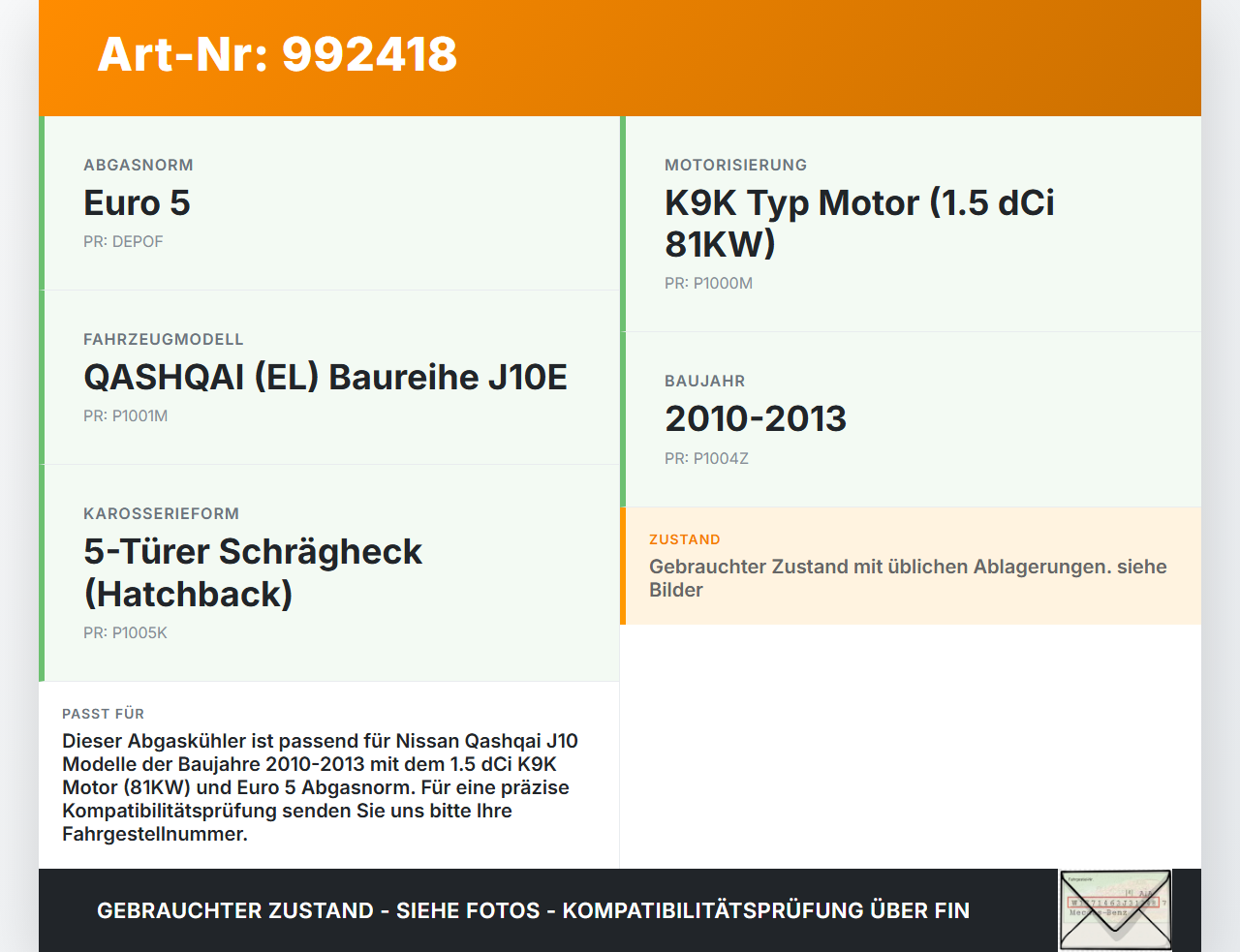 Nissan Qashqai J10 10-13 dCi 1.5 81KW Abgaskühlung Wärmetauscher für AGR Nissan Qashqai J10 10-13 01.01.2010... Vorschau 3
