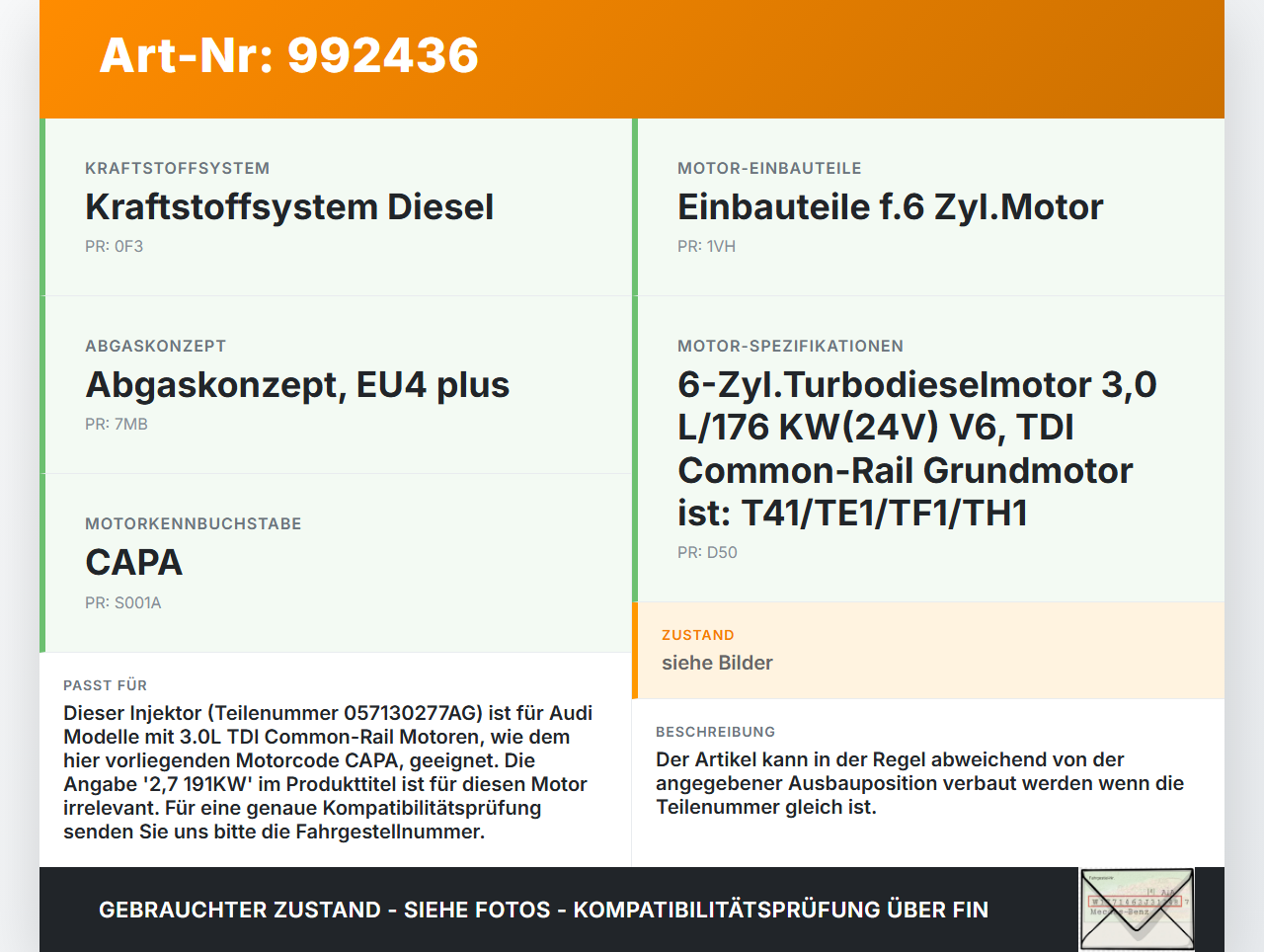 Audi A5 8T QU 07-12 TDI 2,7 191KW Injektor Einspritzdüse Zyl.2 Audi A5 8T QU 07-12 22.10.2007 057130277AK... Vorschau 3