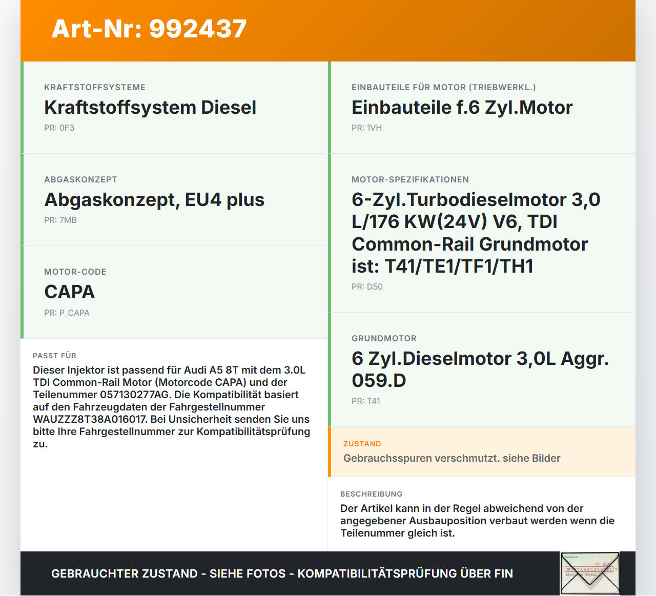 Audi A5 8T QU 07-12 TDI 2,7 191KW Injektor Einspritzdüse Zyl.3 Audi A5 8T QU 07-12 22.10.2007 057130277AK... Vorschau 3