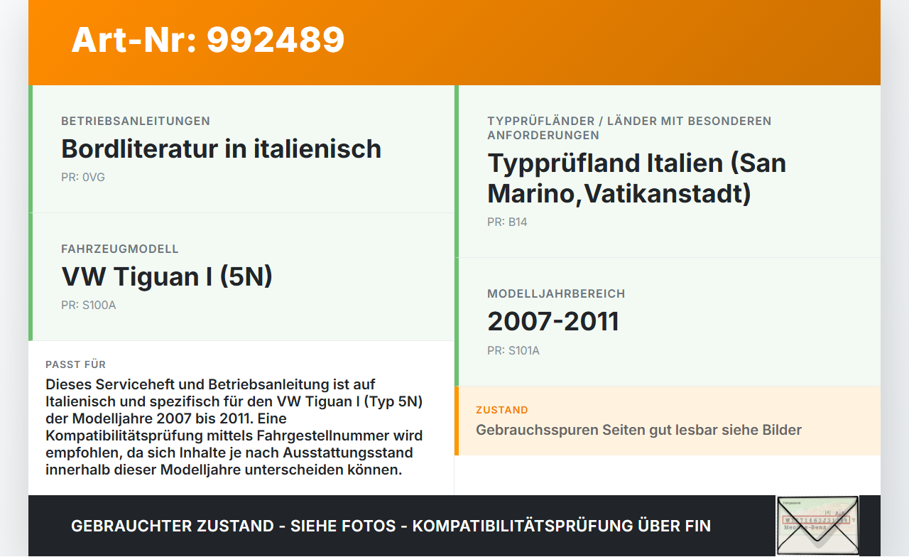 VW Tiguan I 5N 07-11 Serviceheft Betriebsanleitung Anleitung Bordmappe auf Italienisch VW Tiguan I 5N 07-11... Vorschau 3
