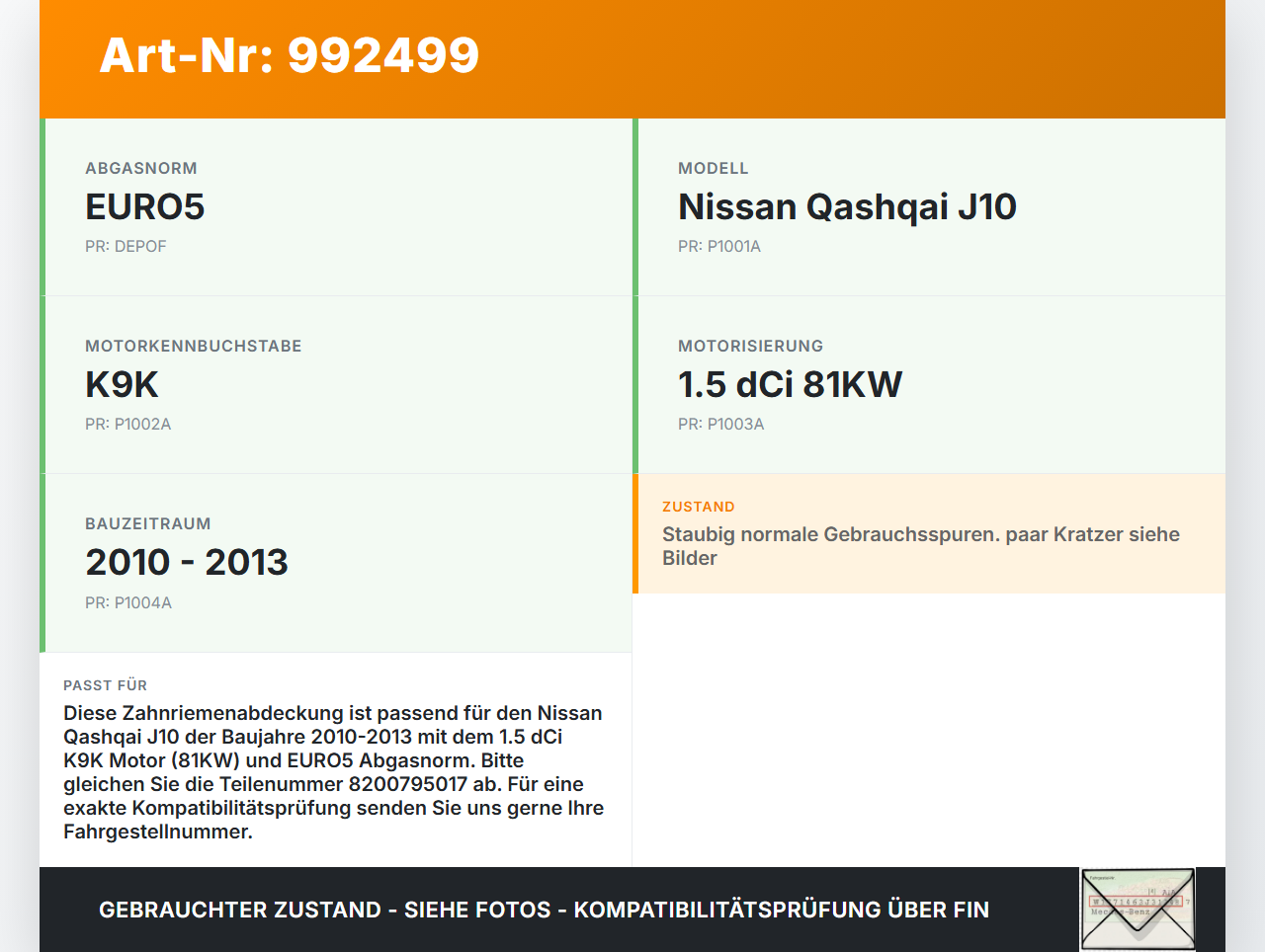 Nissan Qashqai J10 10-13 dCi 1.5 81KW Verkleidung Abdeckung für Zahnriemen Nissan Qashqai J10 10-13 01.01.2010... Vorschau 3