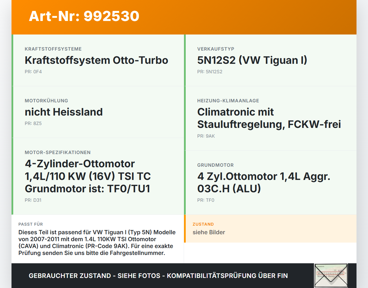VW Tiguan I 5N 07-11 TSI 1,4 110KW Umwelzpumpe Heizung Pumpe VW Tiguan I 5N 07-11 17.06.2010 1K0965561F 07H121133D... Vorschau 3