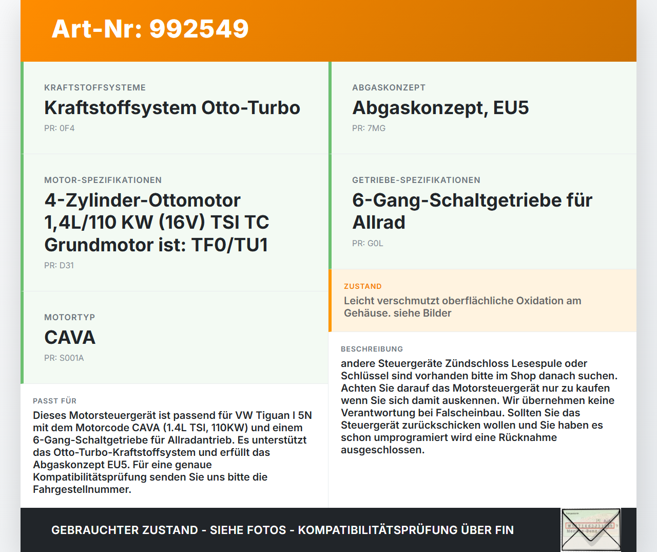 VW Tiguan I 5N 07-11 TSI 1,4 110KW Steuergerät ECU für Motor Motorsteuergerät VW Tiguan I 5N 07-11 17.06.2010... Vorschau 3