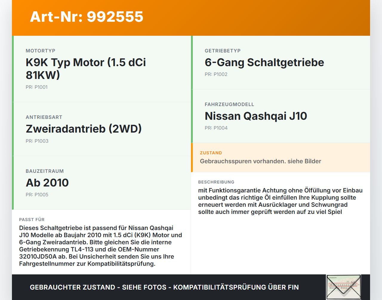 Nissan Qashqai J10 10-13 dCi 1.5 81KW TL4-113 Schaltgetriebe Getriebe TL4-113 Nissan Qashqai J10 10-13 01.01.2010... Vorschau 3