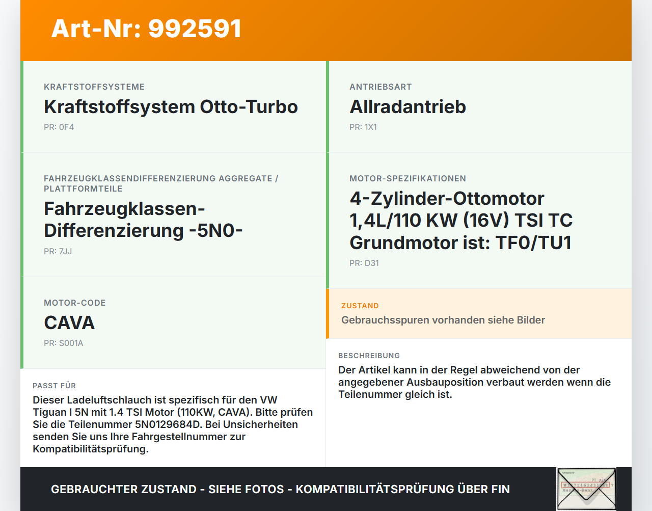 VW Tiguan I 5N 07-11 TSI 1,4 110KW Ansaugrohr Ladeluftschlauch Luftschlauch Pos.1 VW Tiguan I 5N 07-11 17.06.2010... Vorschau 3