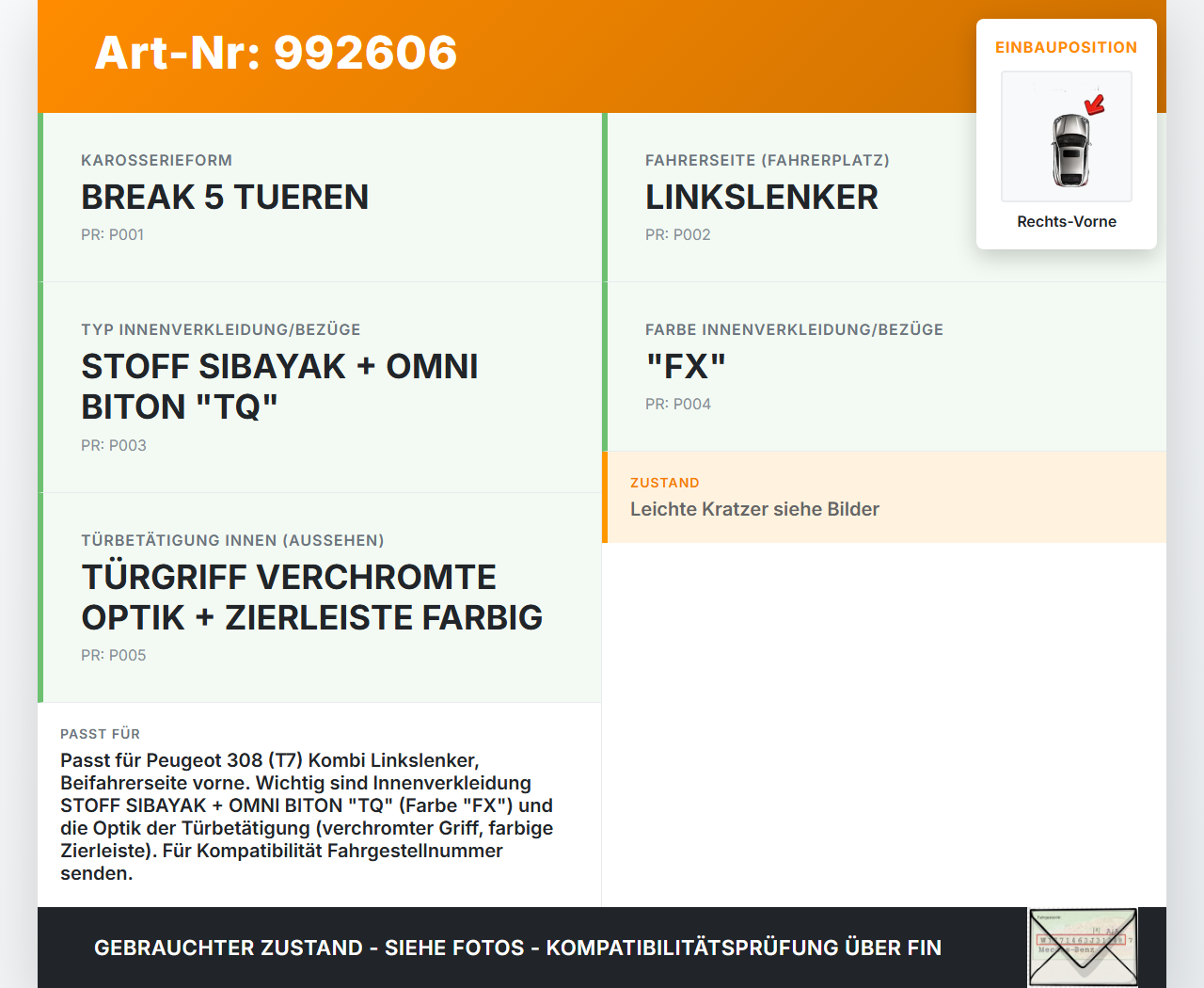 Peugeot 308 08-11 Kombi Türleiste Rechts Vorne Innen LKR Peugeot 308 08-11 12.06.2009 9682480277 gebraucht Vorschau 3