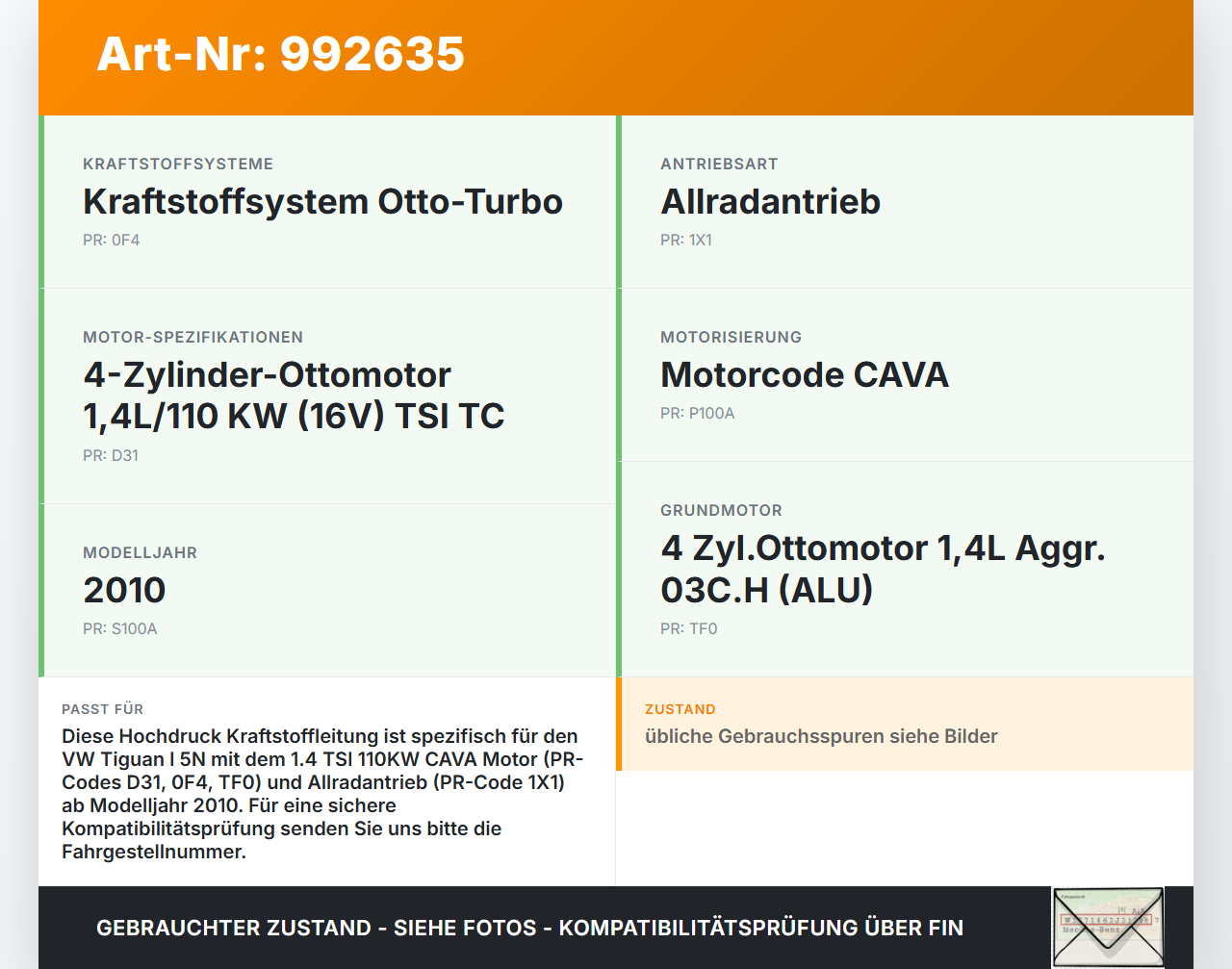 VW Tiguan I 5N 07-11 TSI 1,4 110KW Hochdruck Leitung Kraftstoffleitung VW Tiguan I 5N 07-11 17.06.2010 03C130241AN... Vorschau 3