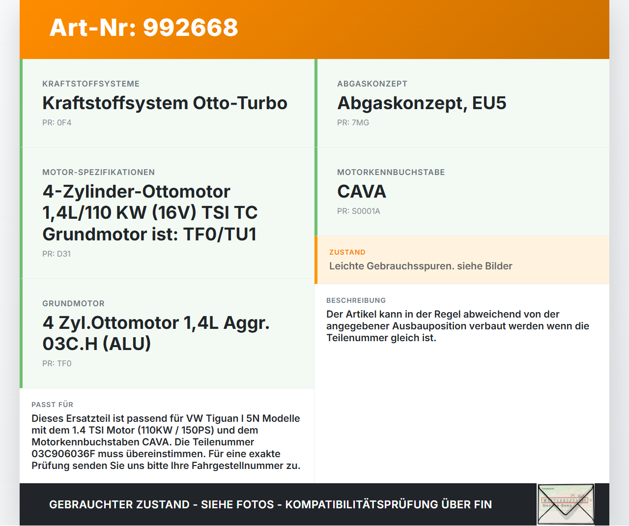 VW Tiguan I 5N 07-11 TSI 1,4 110KW Injektor Einspritzdüse Zyl.3 VW Tiguan I 5N 07-11 17.06.2010 03C906036F IHP072... Vorschau 3