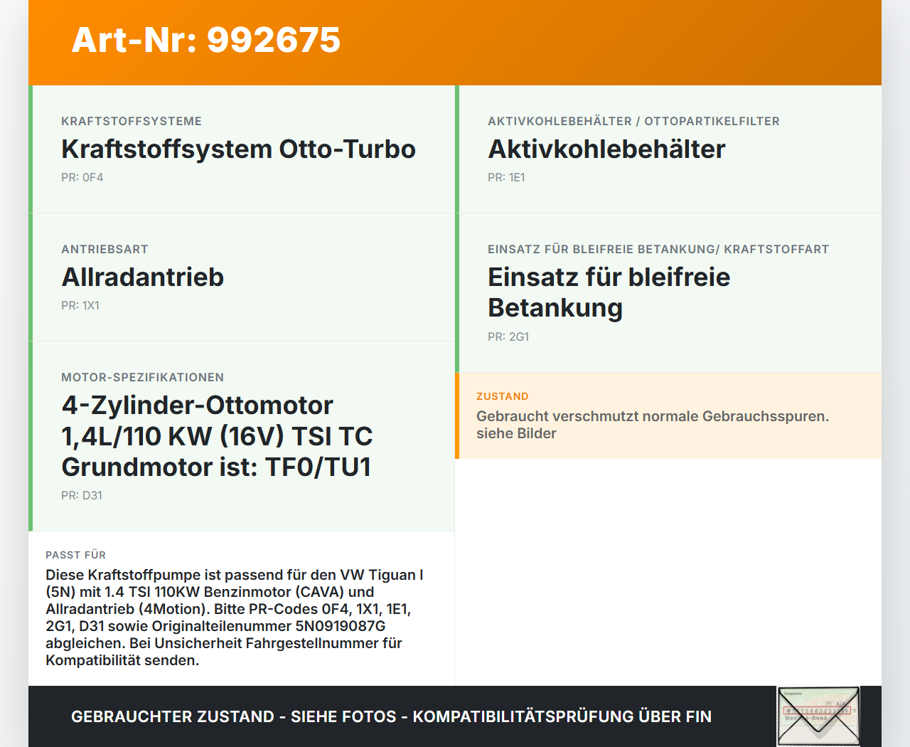 VW Tiguan I 5N 07-11 TSI 1,4 110KW Kraftstoffpumpe Kraftstoff Förderpumpe Tankgeber VW Tiguan I 5N 07-11 17.06.2010... Vorschau 3