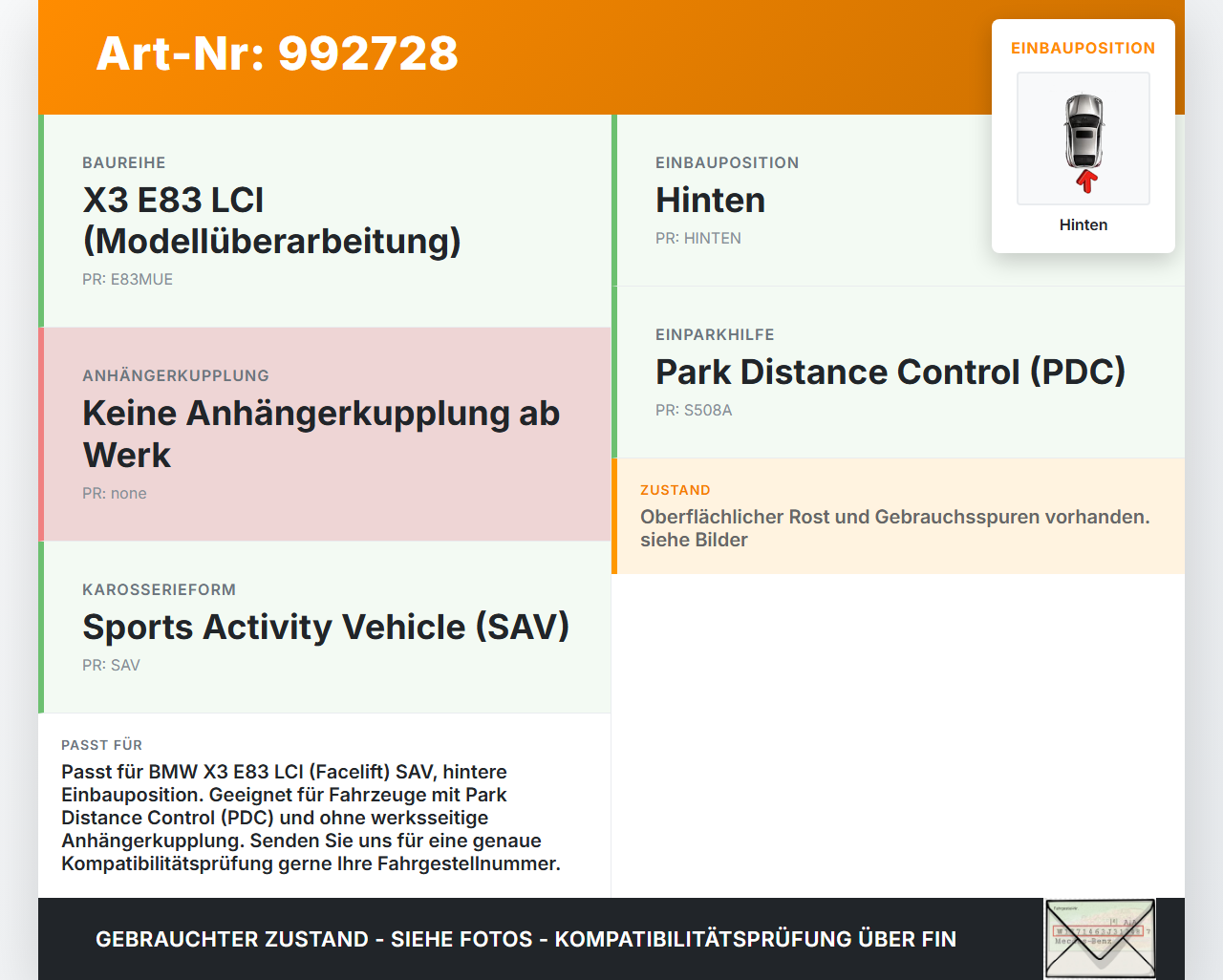 BMW X3 E83 06-10 Stoßstangenträger Stoßfängerträger Träger Querträger Hinten BMW X3 E83 06-10 04.07.2007 0395315... Vorschau 3