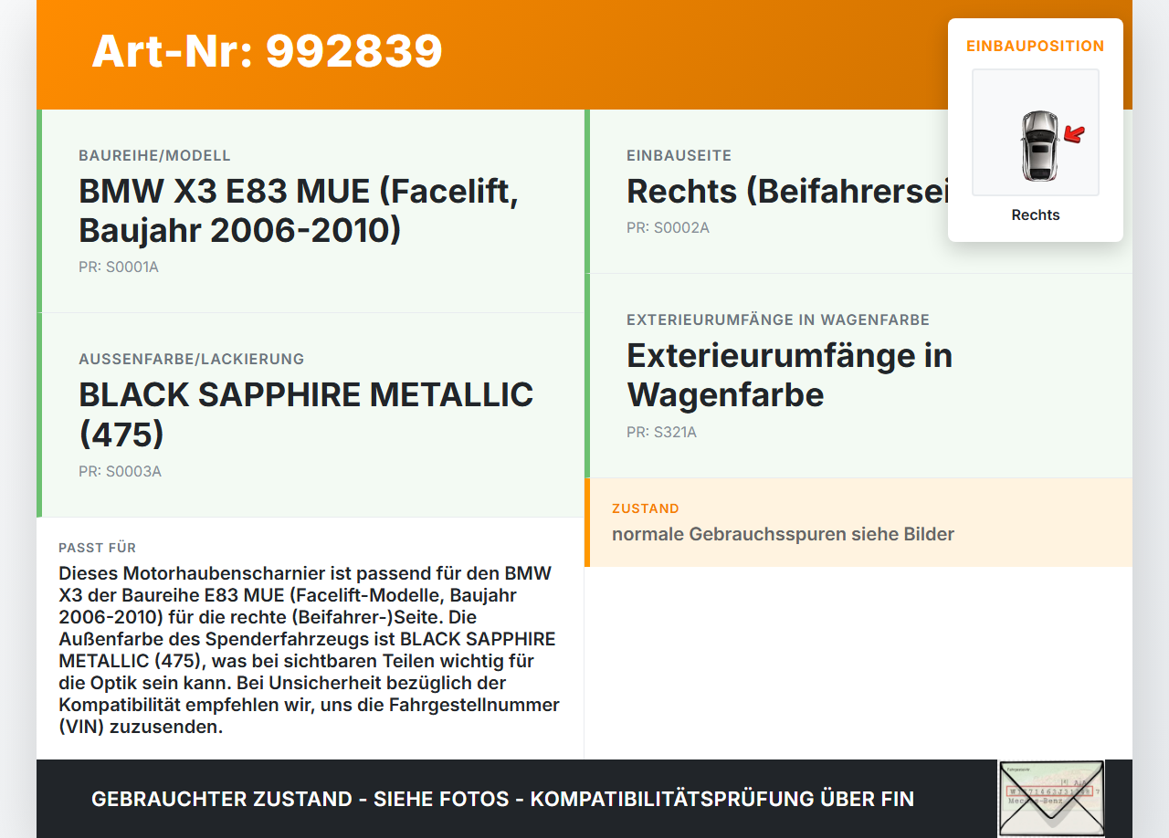 BMW X3 E83 06-10 Scharnier für Motorhaube Motorhaubenscharnier Rechts BMW X3 E83 06-10 04.07.2007 3452844... Vorschau 3