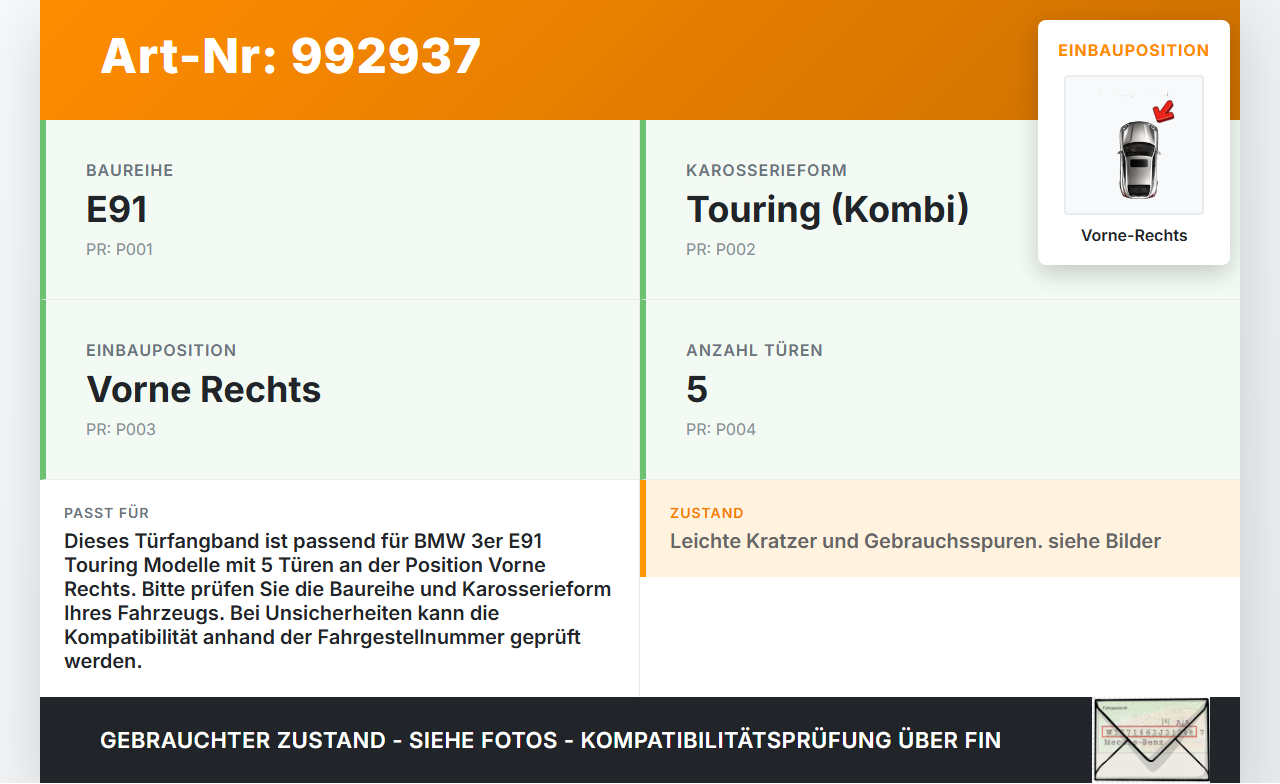 BMW E91 330XD 05-08 Kombi Türfangband Türbremse Türanschlag Vorne Rechts BMW E91 330XD 05-08 15.02.2006 7259243... Vorschau 3