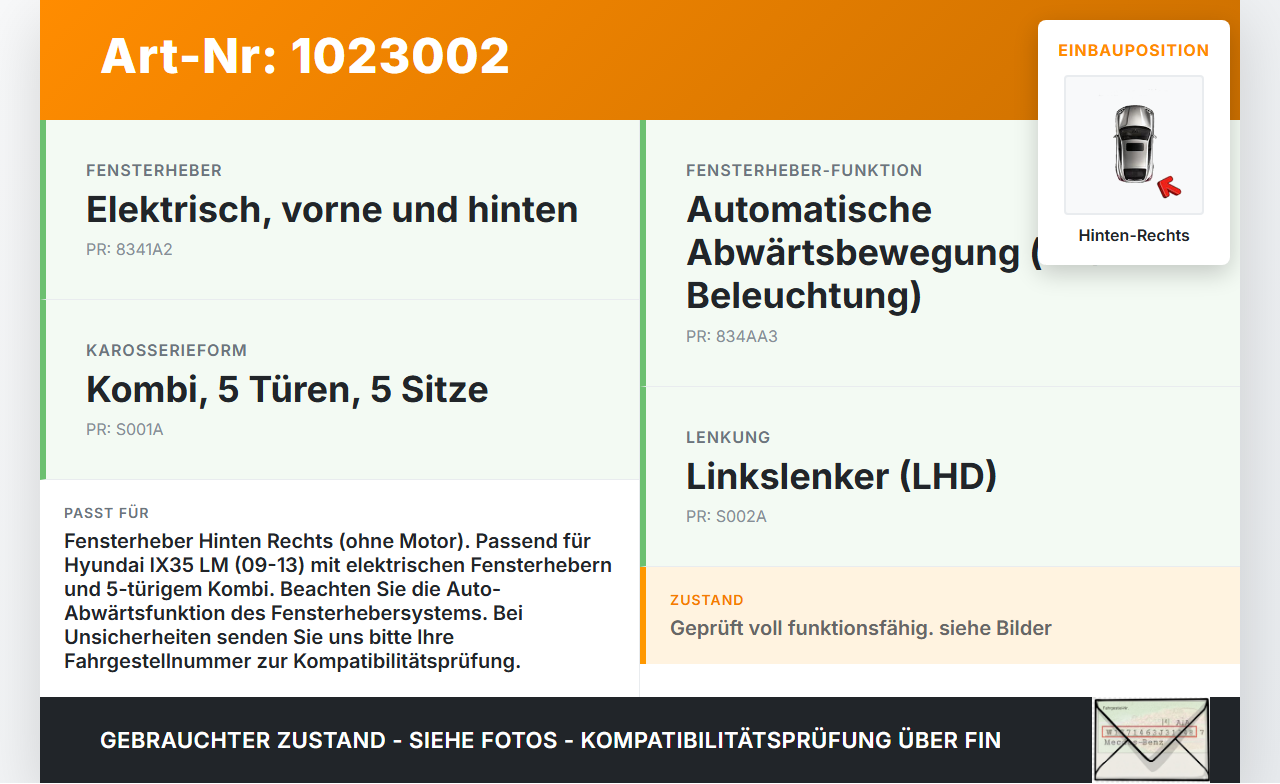 Hyundai IX35 LM 09-13 Fensterheber o. FH-Motor Hinten Rechts Hyundai IX35 LM 09-13 25.02.2012 83480-2Y010 5602806... Vorschau 3