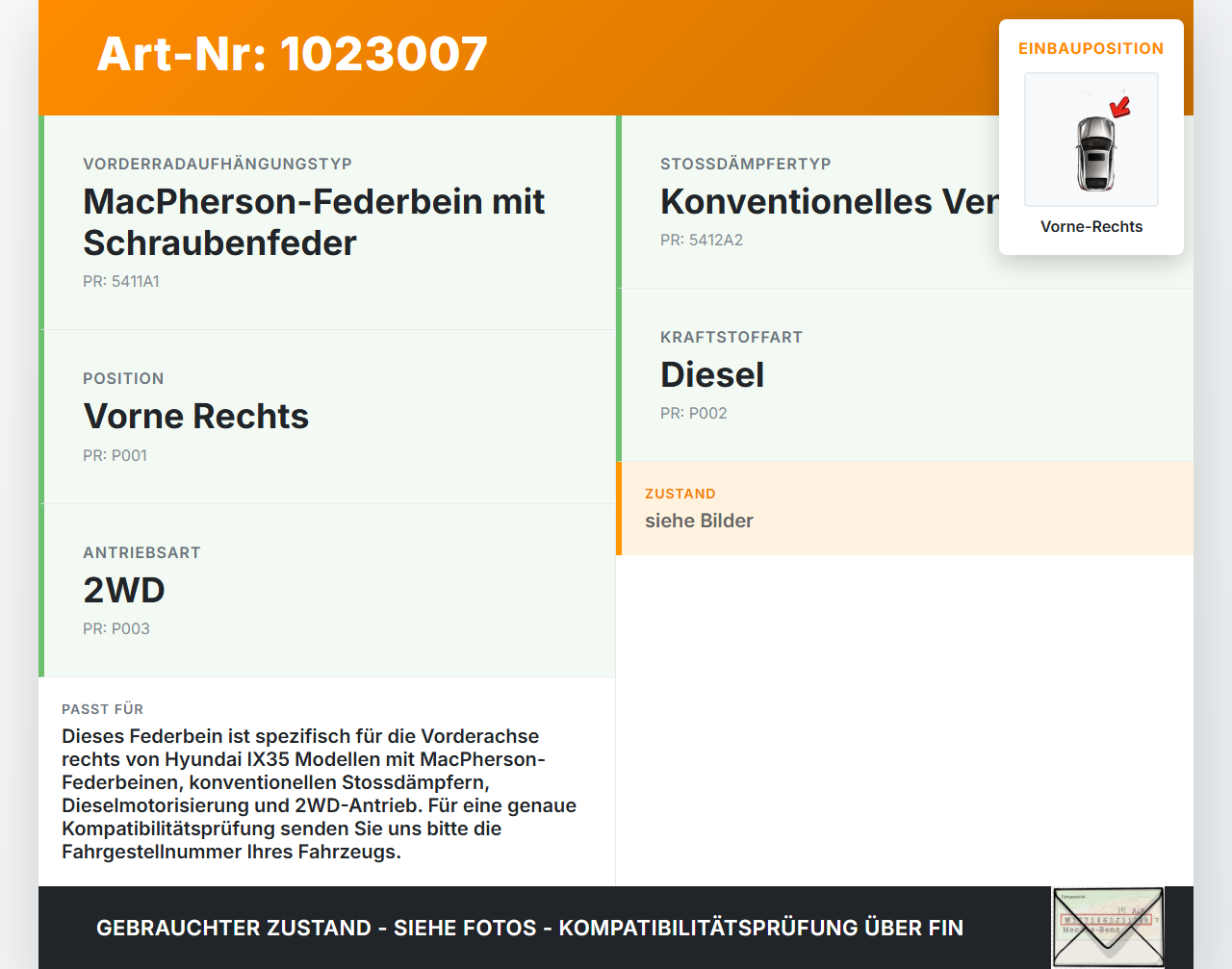 Hyundai IX35 LM 09-13 Stossdämpfer Federbein Vorne Rechts Hyundai IX35 LM 09-13 25.02.2012 54660-3U010 gebraucht Vorschau 3