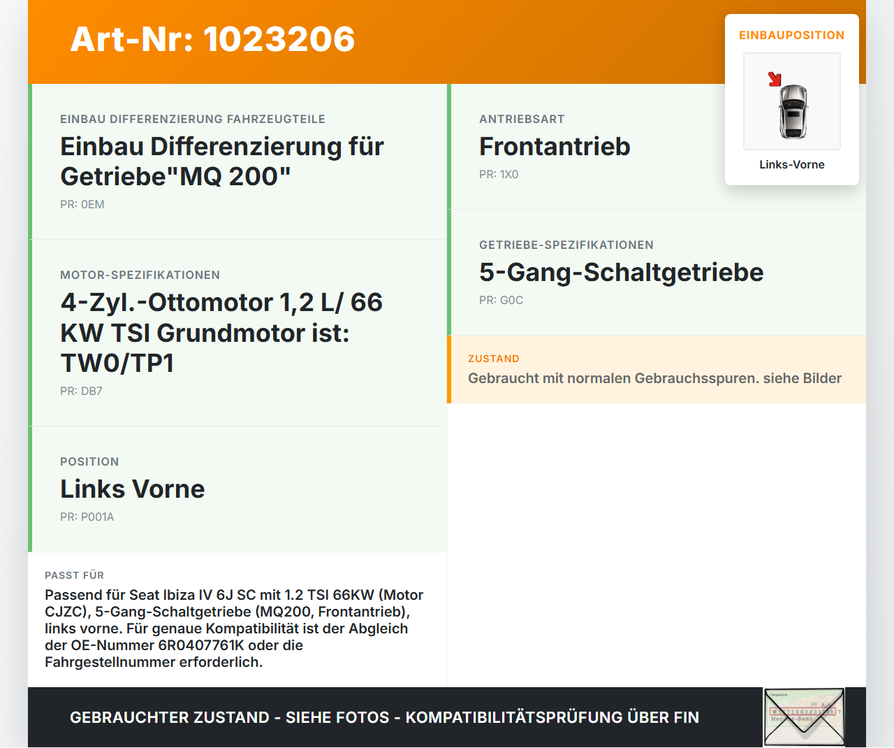 Seat Ibiza IV 6J SC 12-15 TSI 1,2 66KW Antriebswelle Gelenkwelle Links Vorne Seat Ibiza IV 6J SC 12-15 22.06.2015... Vorschau 3