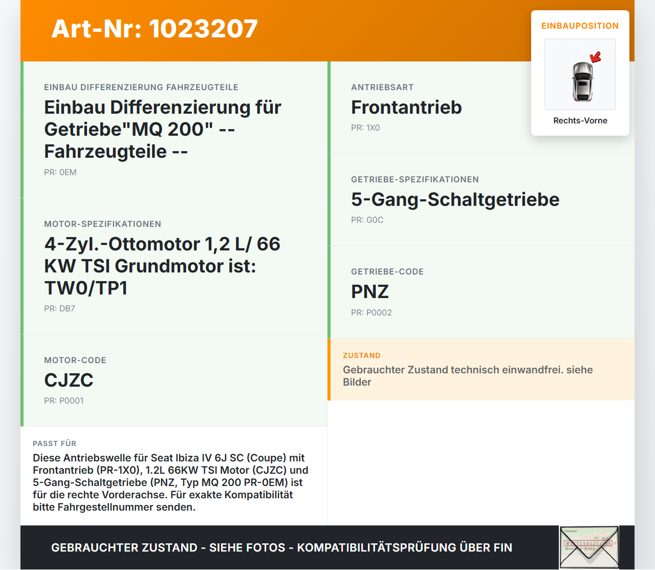 Seat Ibiza IV 6J SC 12-15 TSI 1,2 66KW Antriebswelle Gelenkwelle Rechts Vorne Seat Ibiza IV 6J SC 12-15 22.06.2015... Vorschau 3