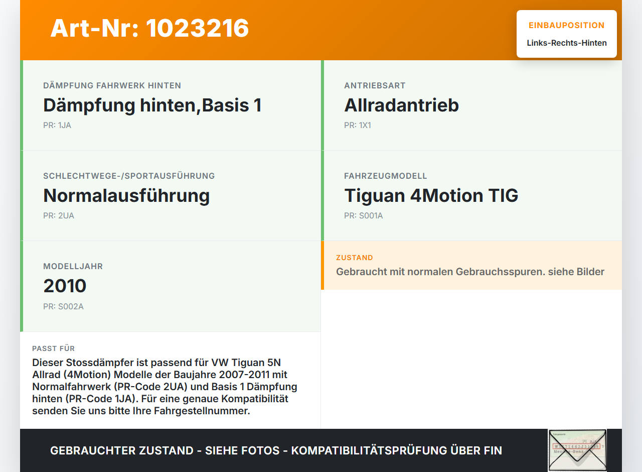 VW Tiguan 5N 07-11 Stossdämpfer Links und Rechts Hinten VW Tiguan 5N 07-11 25.09.2009 814902002677 30-H29-A gebraucht Vorschau 3